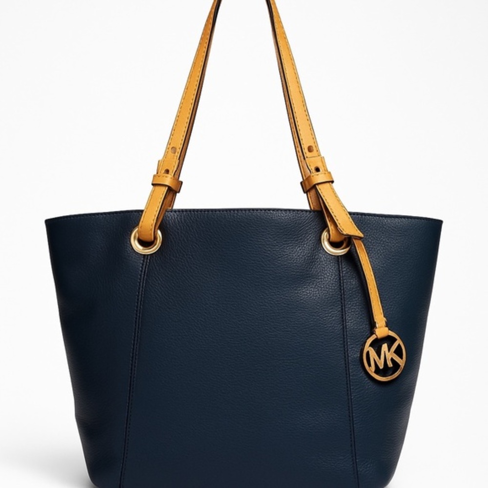 Michael Kors Blue and Tan Tote Bag with Signature Charm